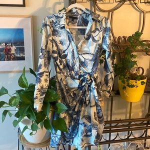 Floral Blue long Sleeve Guess Wrap Dress